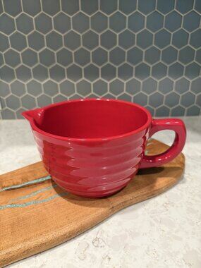 Harry & David Red Ceramic Batter Bowl w/Spout